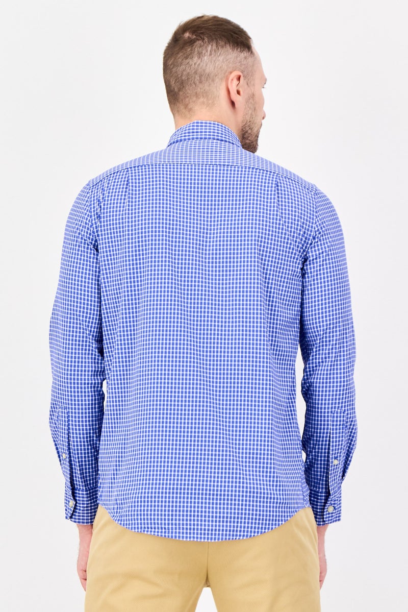 Chaps Men Performance Fit Checkered Long Sleeve Casual Shirt, Blue - Image 3